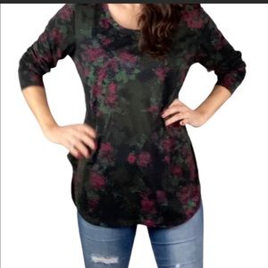 Faded Glory Dark Rose Print long sleeved T shirt XXL sz 20